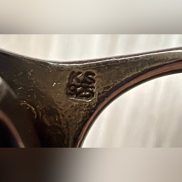 Vintage Designer (KS) Oxidized Sterling Silver & Gold Modernist Amethyst Ring - Picture 6 of 12